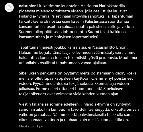 Naisasialiitto Unioni pahoittelee Finlandian käyttöä